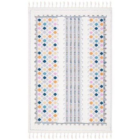 Flowers First 5 ft.-3 in. x 7 ft.-6 in. Moroccan Fringe Shag Contemporary Rectangle Rug; Ivory & Grey FL1868042